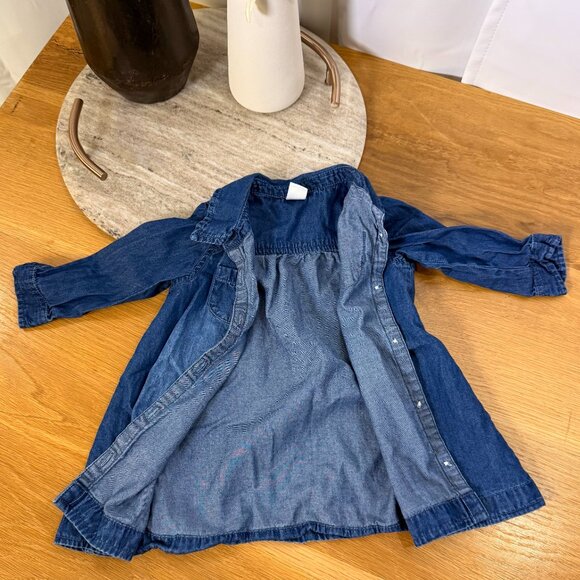 Old Navy 6-12m Girls Denim long sleeve Button Down Dress w/ pocket + Red tights - Picture 4 of 11